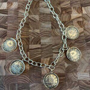 YOCHI Gold Designer Coin Charm Necklace